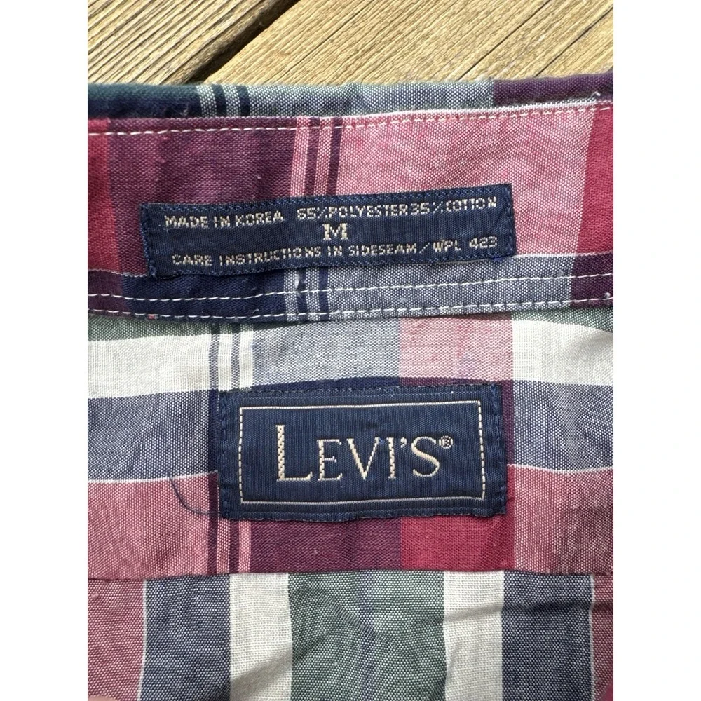 Vintage Levis Plaid Button Down Shirt Mens M Long Sleeve Cotton